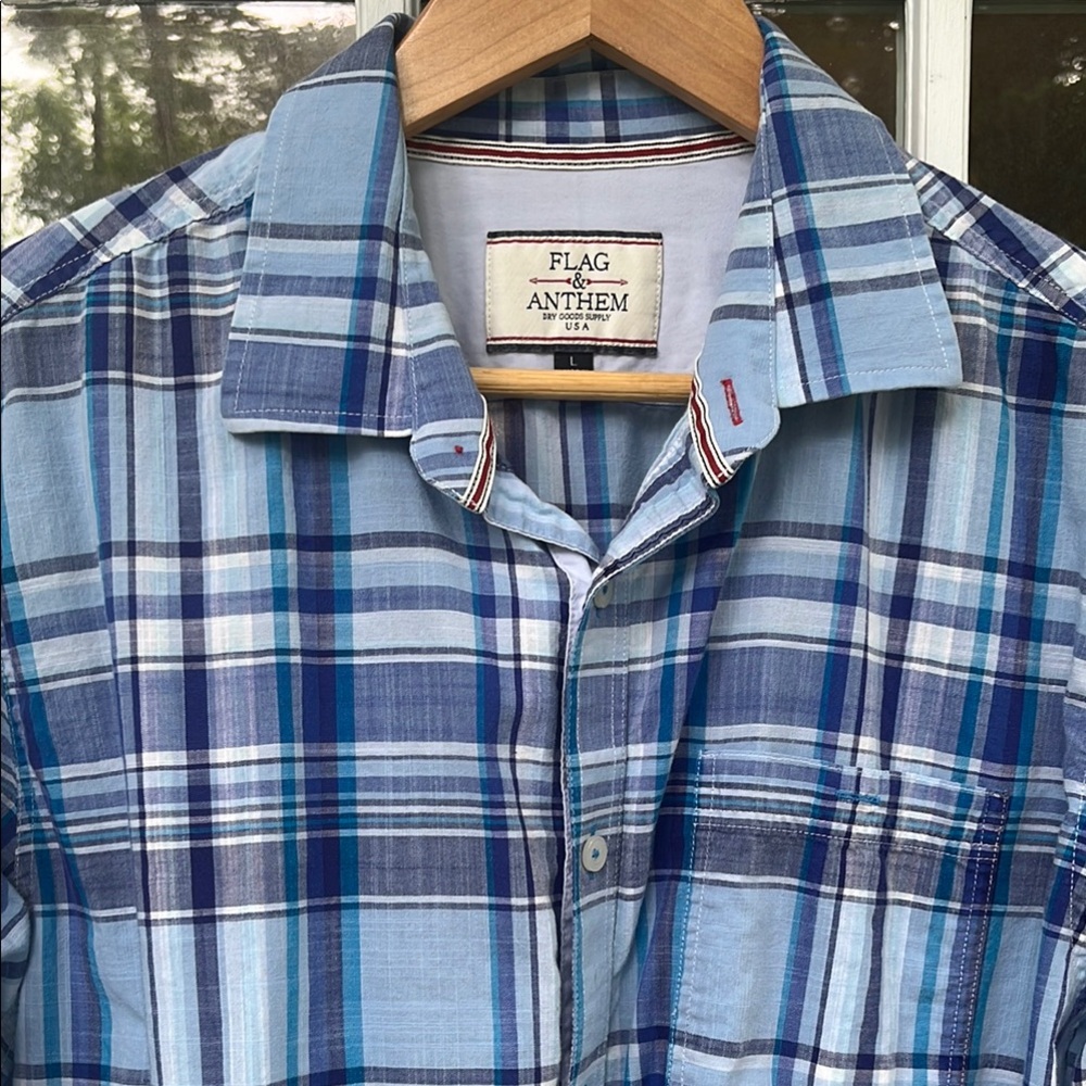 Flag & Anthem Blue Plaid Long Sleeve (Large) EUC